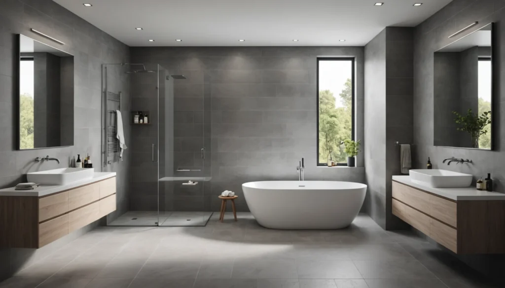 salle de bain avec grands carreaux